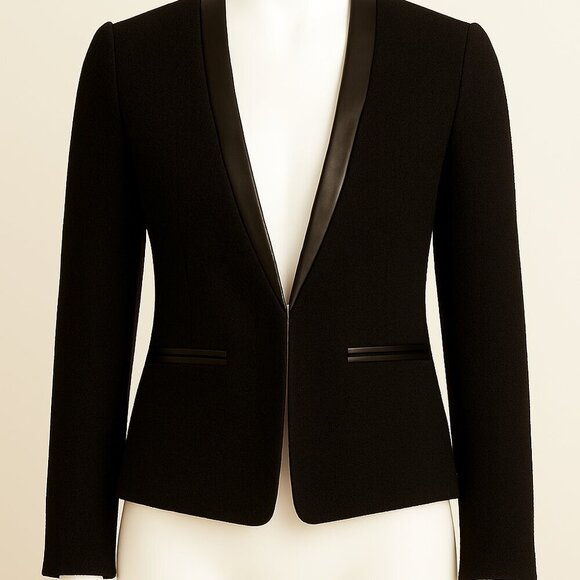 Milly | Nubby Wool & Leather Tuxedo Blazer Size 6 | EUC - Picture 3 of 11